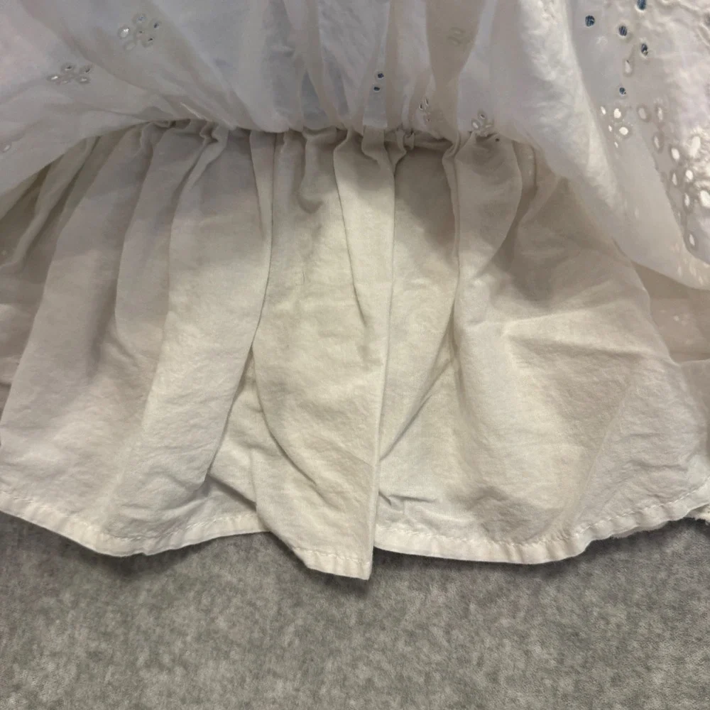 OshKosh B'gosh Toddler Girls 2T Denim Eyelet Lace Overall Jumper Dress White